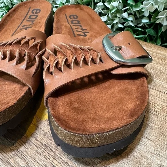 Earth Brown Woven Sandals with Buckle Accents - Picture 11 of 12